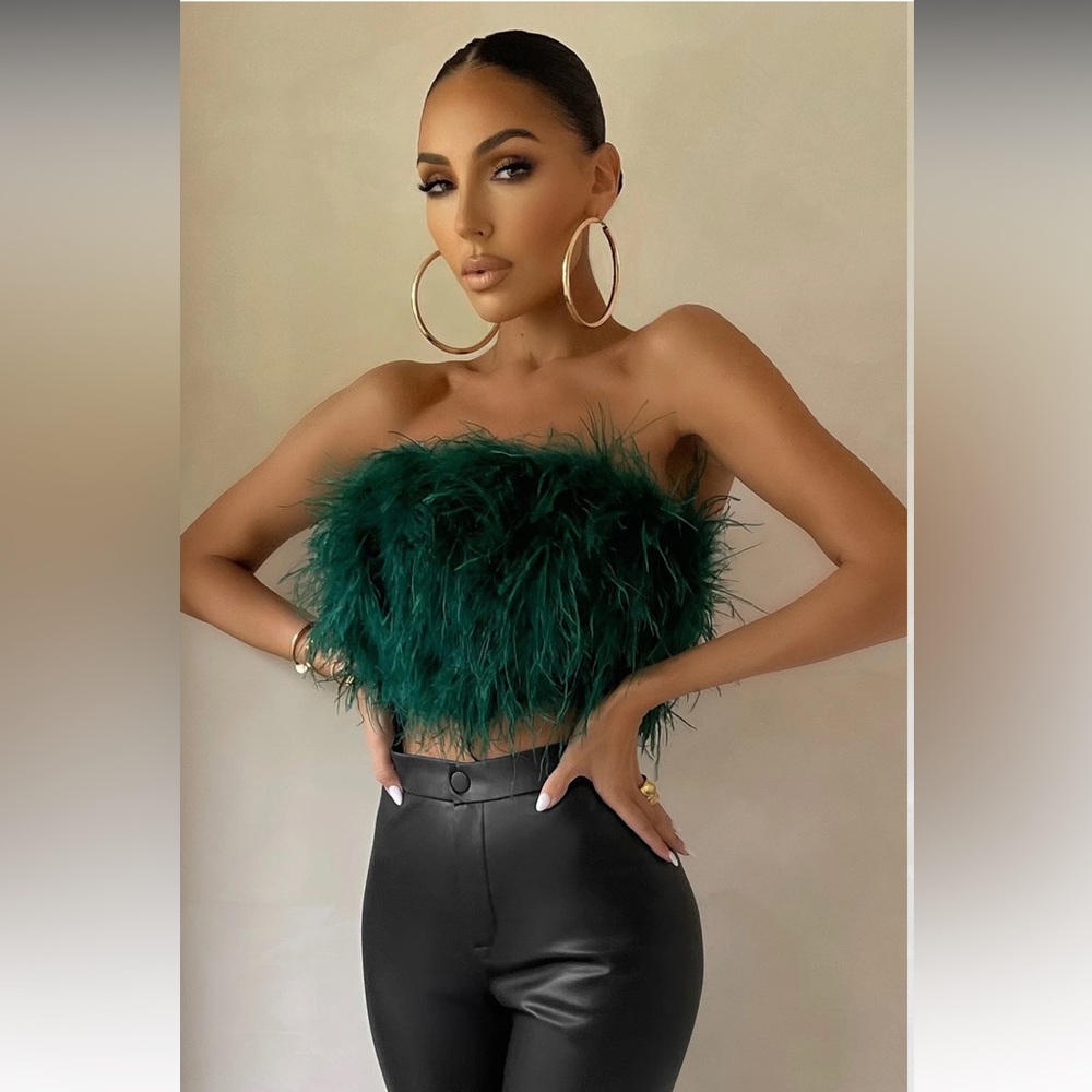 Green feather bandeau crop top. NWT